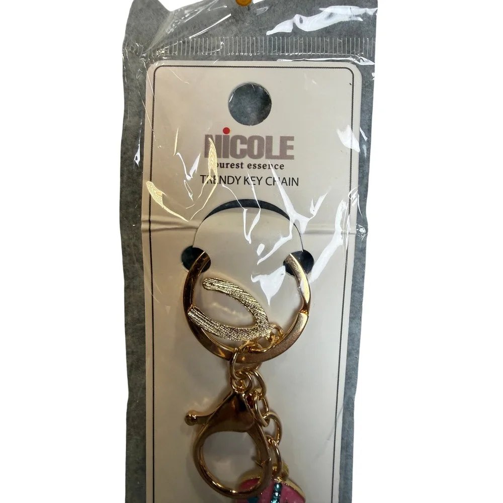 Nicole Cowboy Boot Key Chain Pink NEW Butterfly Rhinestone Western Cowgirlcore